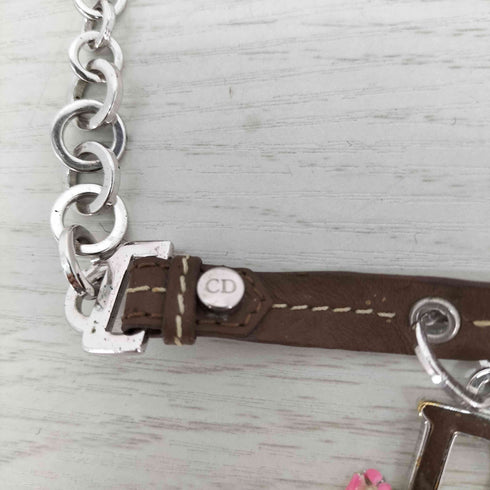 クリスチャンディオール Christian Dior OLD Dロゴ レザー チェーン コンビ チョーカー 花 フラワー レディース ONE SIZE