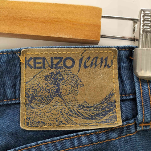 ケンゾージーンズ KENZO JEANS 80-90S OLD 初期 北斎タグ 富士山 ステッチ ワイド バギー シャンブレー デニム トラウザー パンツ メンズ 82cm