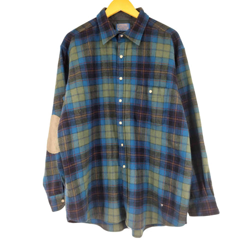 ペンドルトン PENDLETON 70S USA製 配色チェック エルボーパッチ ウールシャツ メンズ JPN:XL
