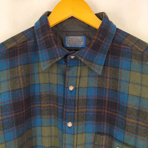 ペンドルトン PENDLETON 70S USA製 配色チェック エルボーパッチ ウールシャツ メンズ JPN:XL