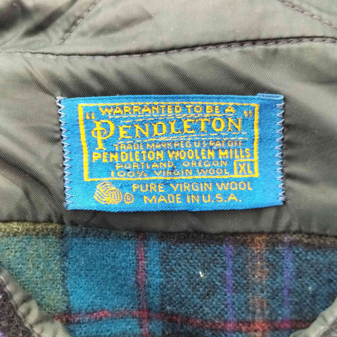 ペンドルトン PENDLETON 70S USA製 配色チェック エルボーパッチ ウールシャツ メンズ JPN:XL