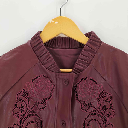 anewsta 刺繍デザイン フェイクレザー ジャケット レディース JPN:XL