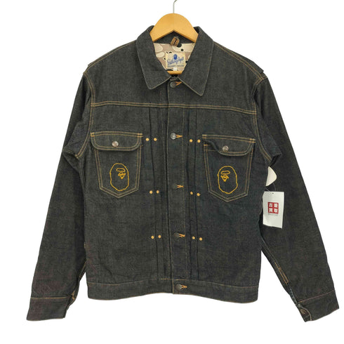 アベイシングエイプ A BATHING APE 00S MADE IN JAPAN 日本製 2nd Type サル顔チェーンステッチ刺繍 デニムジャケット メンズ JPN:M