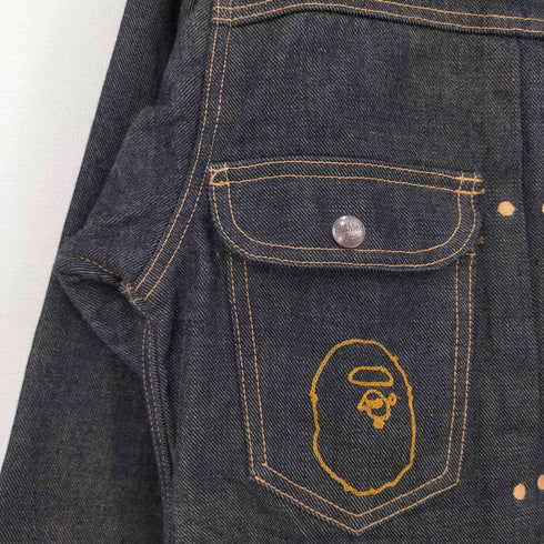 アベイシングエイプ A BATHING APE 00S MADE IN JAPAN 日本製 2nd Type サル顔チェーンステッチ刺繍 デニムジャケット メンズ JPN:M