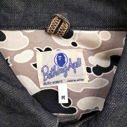 アベイシングエイプ A BATHING APE 00S MADE IN JAPAN 日本製 2nd Type サル顔チェーンステッチ刺繍 デニムジャケット メンズ JPN:M