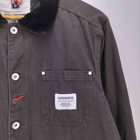 SUPREMEBEING 襟コーデュロイ エルボーパッチ カバーオール メンズ import:M