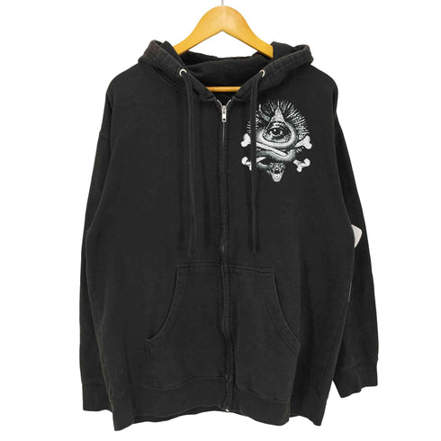 Skull and Crossbones Printed Zip-up Hoodie 両面プリント クロスボーン スカルプリント ジップアップパーカー Y2K メンズ