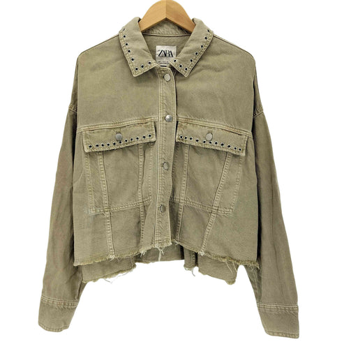 ザラ ZARA クロップピアスデニムジャケット レディース import:M