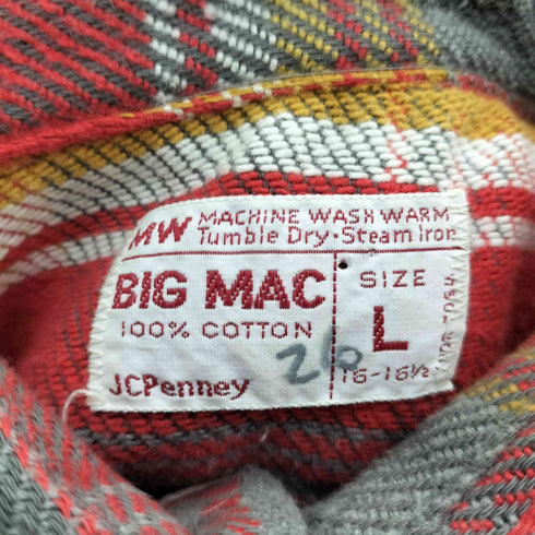 ビッグマックジェイシーペニー BIG MAC JCPenney 60-70S USA製 単色タグ 裏地 ボーダー チェック ボックス ネル シャツ ヘビネル 皿ボタン Vintage ヴィンテージ メンズ 16