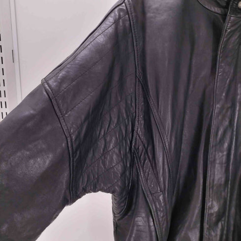 Euro Vintage Leal Leather ユーロ ヴィンテージ 本革 リアル レザー ブルゾン スタンドカラー レザーリブ 裏地 キルティング ブラック メンズ