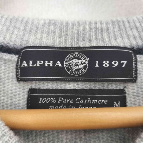 アルファ ALPHA MADE IN JAPAN 日本製 カシミヤ100% ボーダー柄 Vネックニット セーター メンズ JPN:M
