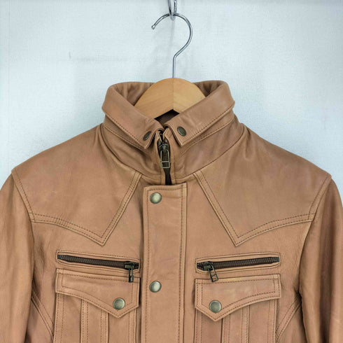 ミッシェルクランオム MICHEL KLEIN HOMME 山羊革 ゴートレザー 襟変形ジップアップレザージャケット メンズ JPN:46