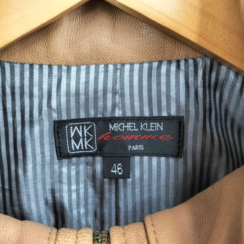 ミッシェルクランオム MICHEL KLEIN HOMME 山羊革 ゴートレザー 襟変形ジップアップレザージャケット メンズ JPN:46