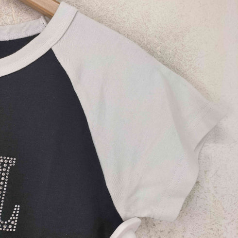 エックスガール X-girl RHINESTONE ROMAN TYPE LOGO RAGLAN S/S BABY TEE レディース import:M