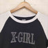 エックスガール X-girl RHINESTONE ROMAN TYPE LOGO RAGLAN S/S BABY TEE レディース import:M