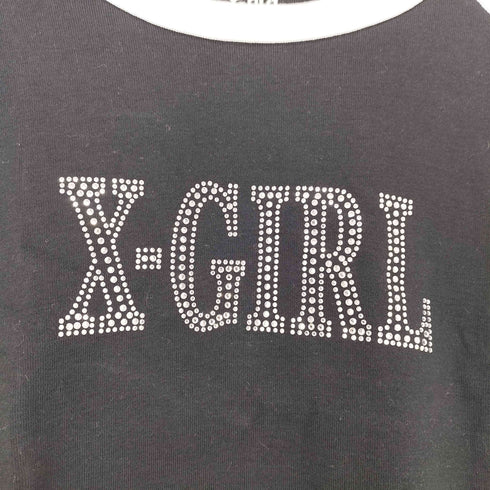 エックスガール X-girl RHINESTONE ROMAN TYPE LOGO RAGLAN S/S BABY TEE レディース import:M