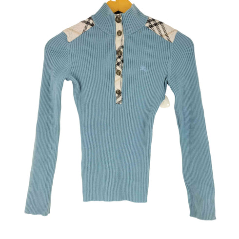 バーバリーブルーレーベル BURBERRY BLUE LABEL チェック切り替え リブニットトップス レディース JPN:38