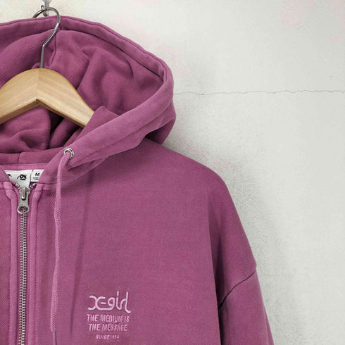 エックスガール X-girl MESSAGE AND FACE FADED ZIP UP SWEAT HOODIE レディース JPN:M