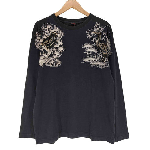 CROPPED HEADS クロップドヘッズ 雀 鶴 花 和柄 長袖 Tシャツ ロンT メンズ L