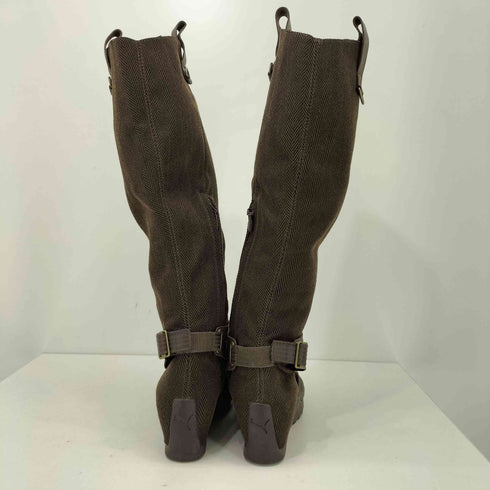 プーマ PUMA 00s Balmoral Herringbone Tweed Leather Wedge Riding Boots ライディングブーツ Y2K レディース JPN:22.5