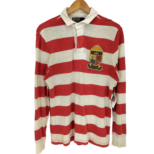 ポロバイラルフローレン Polo by RALPH LAUREN 00s ビッグロゴワッペン 長袖 ボーダー ラガーシャツ メンズ import:XS
