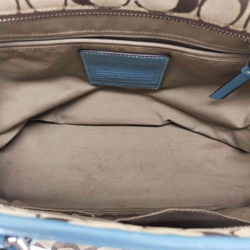 コーチ COACH シグネチャー ロゴ モノグラム レザー切替 キャンバス トートバッグ ターコイズ レディース