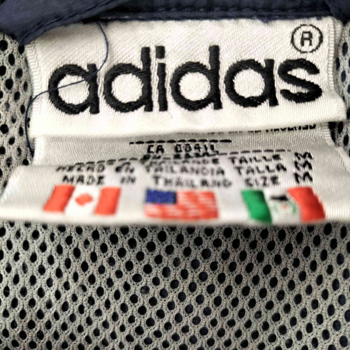 アディダス adidas 90s 万国旗タグ ロゴ刺繍 ナイロン トレフォイルロゴ サイドライン ジャージ セットアップ メンズ M