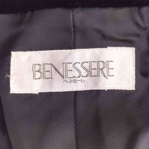 BENESSERE バラデザイン ベロアノーカラージャケット レディース