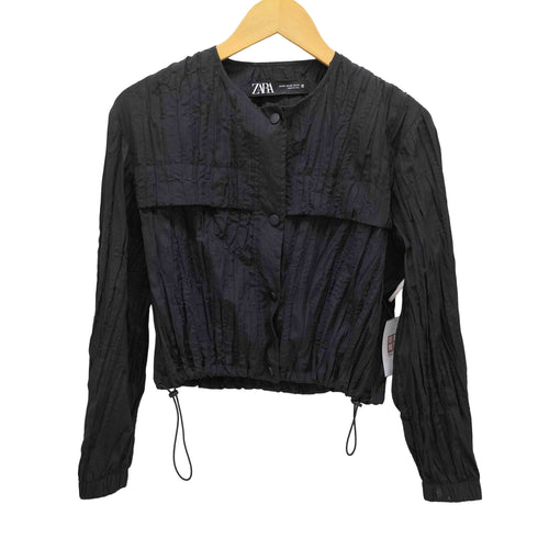 ザラ ZARA シワ加工 ノーカラー シャツジャケット レディース import:XS