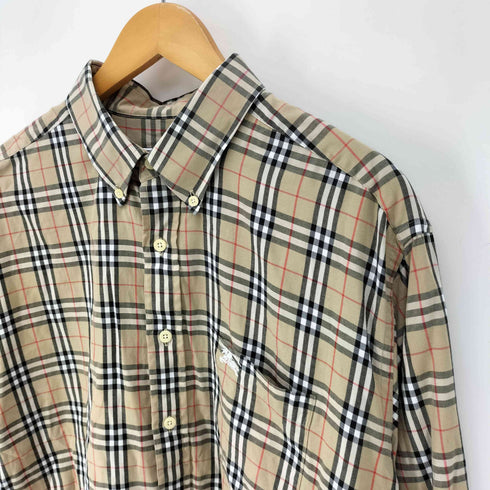 バーバリーズ BURBERRYS 80-90S OLD ホース刺繍 ノバチェック L/S ボタンダウン シャツ メンズ import:XL