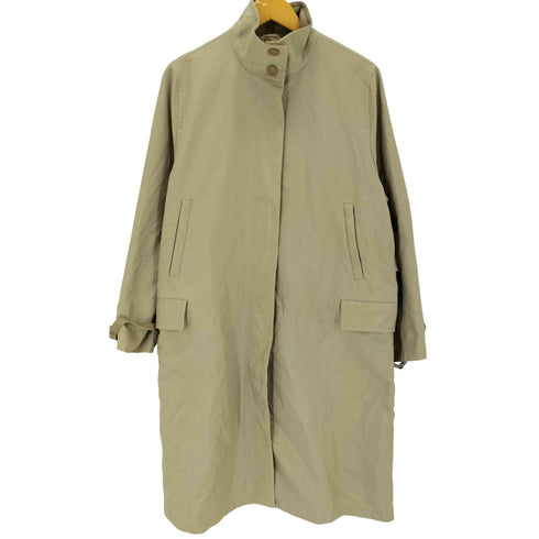 マックスマーラ MAX MARA MADE IN ITALY 白タグ 裏地総柄 レザー切替 スタンドカラー ロングコート レディース J 42