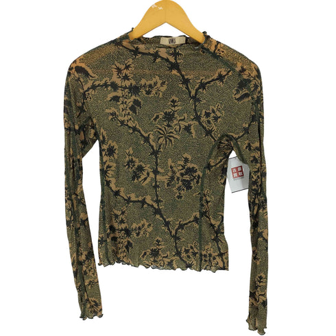 KNWLS ノウルズ HALCYON TOP THORNY GREEN 総柄 シアー トップス パワーネット レディース S