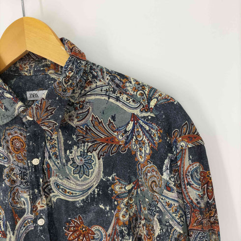 ザラ ZARA ペイズリー 総柄 レーヨン シャツ メンズ import:M