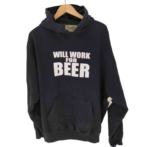steve and barry's WILL WORK FOR BEER プリント プルオーバーパーカー メンズ import:L