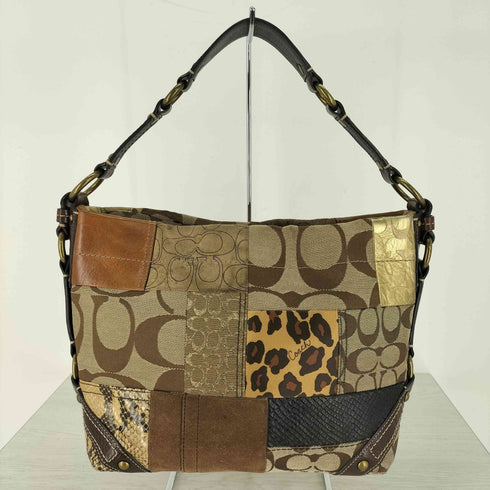 コーチ COACH シグネチャー パイソン レオパード パッチワーク ショルダーバッグ レディース