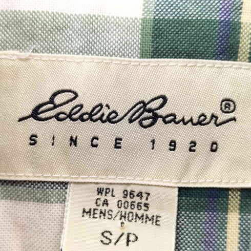 エディーバウアー Eddie Bauer 90s 白タグ タータンチェック ボタンダウン 半袖シャツ メンズ S