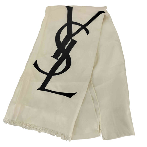 イヴサンローラン Yves Saint Laurent シルク100 YSLロゴプリントストール レディース