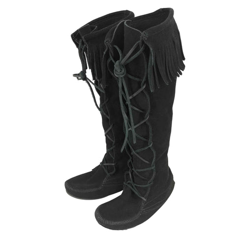 ミネトンカ Minnetonka フロントレース フリンジ ロングブーツ レディース