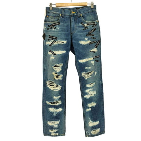 ドルチェアンドガッバーナ DOLCE&GABBANA ダメージ加工 ハードクラッシュ ロゴチケット デニムパンツ メンズ 44
