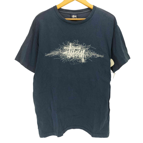 ステューシー Stussy 90S 紺タグ USA製 袖裾シングル ロゴクルーネックTシャツ フェード メンズ import:L