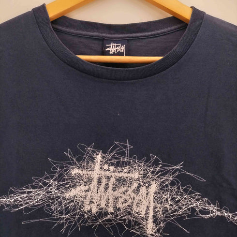 ステューシー Stussy 90S 紺タグ USA製 袖裾シングル ロゴクルーネックTシャツ フェード メンズ import:L