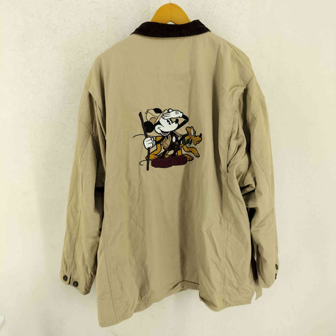 90s 中国製 襟コーデュロイ 刺繍デザイン 裏地チェック カバーオール ジャケット メンズ XXL