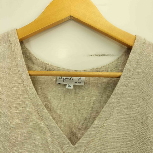アニエスベー agnes b. ルーマニア製 リネン Vネック L/S ワンピース レディース EUR:40