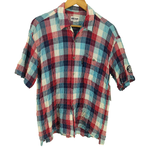 シナコバ SINA COVA 90s-00s シワ加工 オープンカラー 半袖 チェック シャツ メンズ L