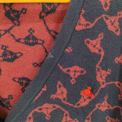 ヴィヴィアンウエストウッドレッドレーベル Vivienne Westwood RED LABEL CHOICE オーブ刺繍 総柄Vネックカーディガン レディース JPN:3