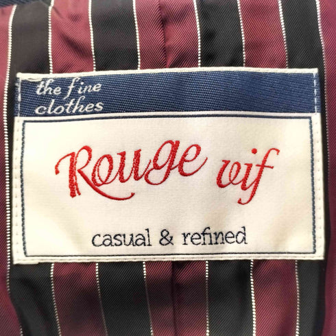 ルージュヴィフ Rouge vif 裏地ストライプ 金ボタン ダブルブレスト ブレザー 紺ブレ レディース 38