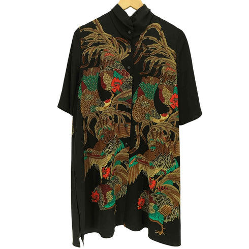イタリヤ 伊太利屋 雉 プリント シャツ S/S ワンピース レディース