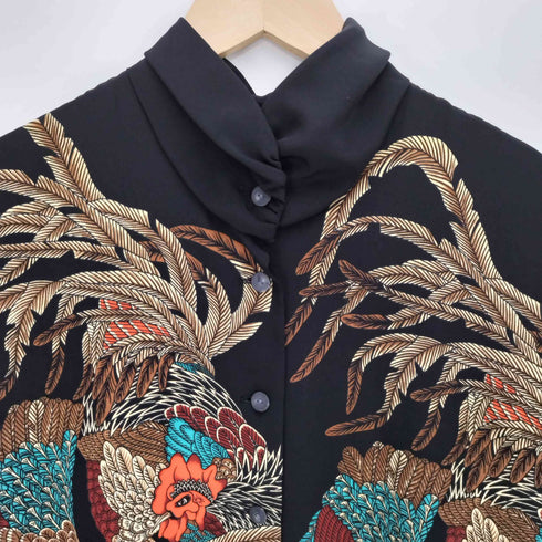 イタリヤ 伊太利屋 雉 プリント シャツ S/S ワンピース レディース