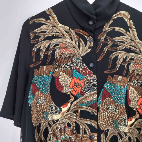 イタリヤ 伊太利屋 雉 プリント シャツ S/S ワンピース レディース
