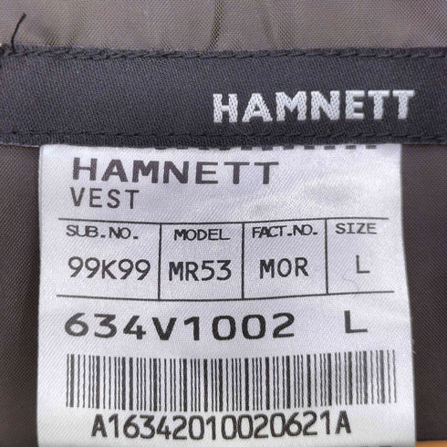 ハムネット HAMNETT 比翼 ダブルジップ トグルボタン フーデット ウール ツイード ヘリンボーン 中綿 ベスト メンズ import:L